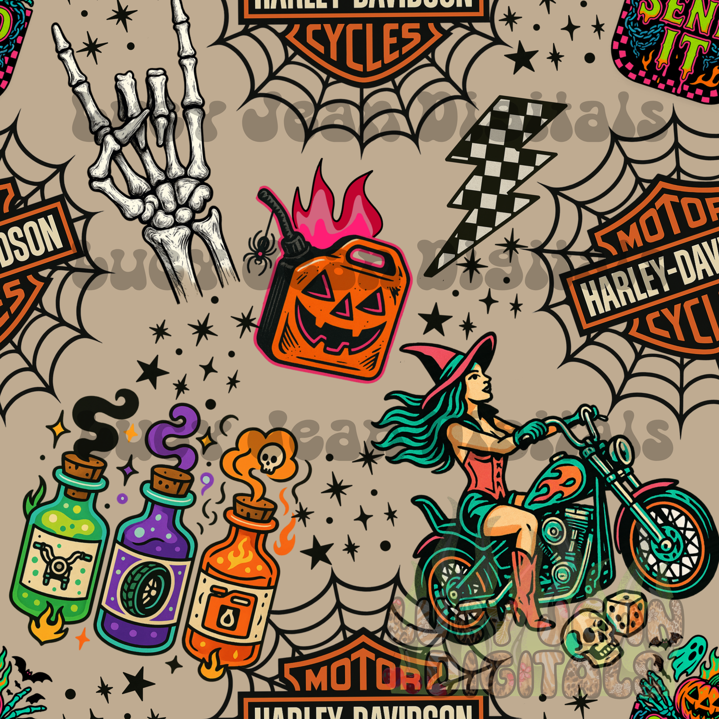 HD Witchy Motorcycle Halloween Seamless File