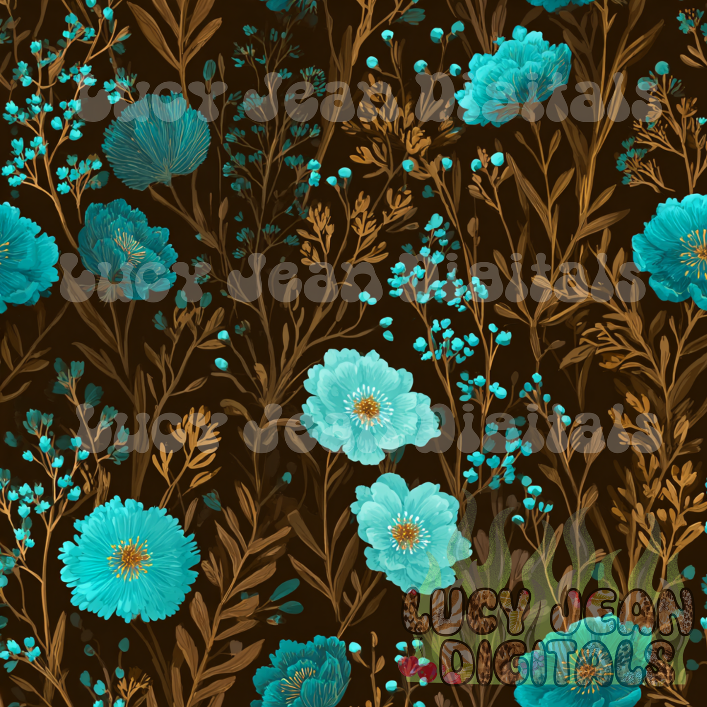 Turquoise/brown Wildflowers Seamless File