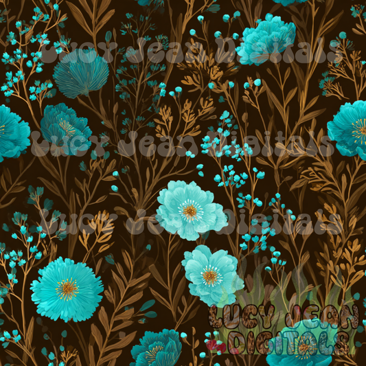 Turquoise/brown Wildflowers Seamless File
