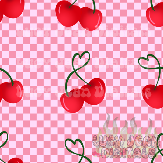 Pink checkered cherries Seamless File