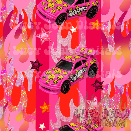 Pink flames toy car Seamless File