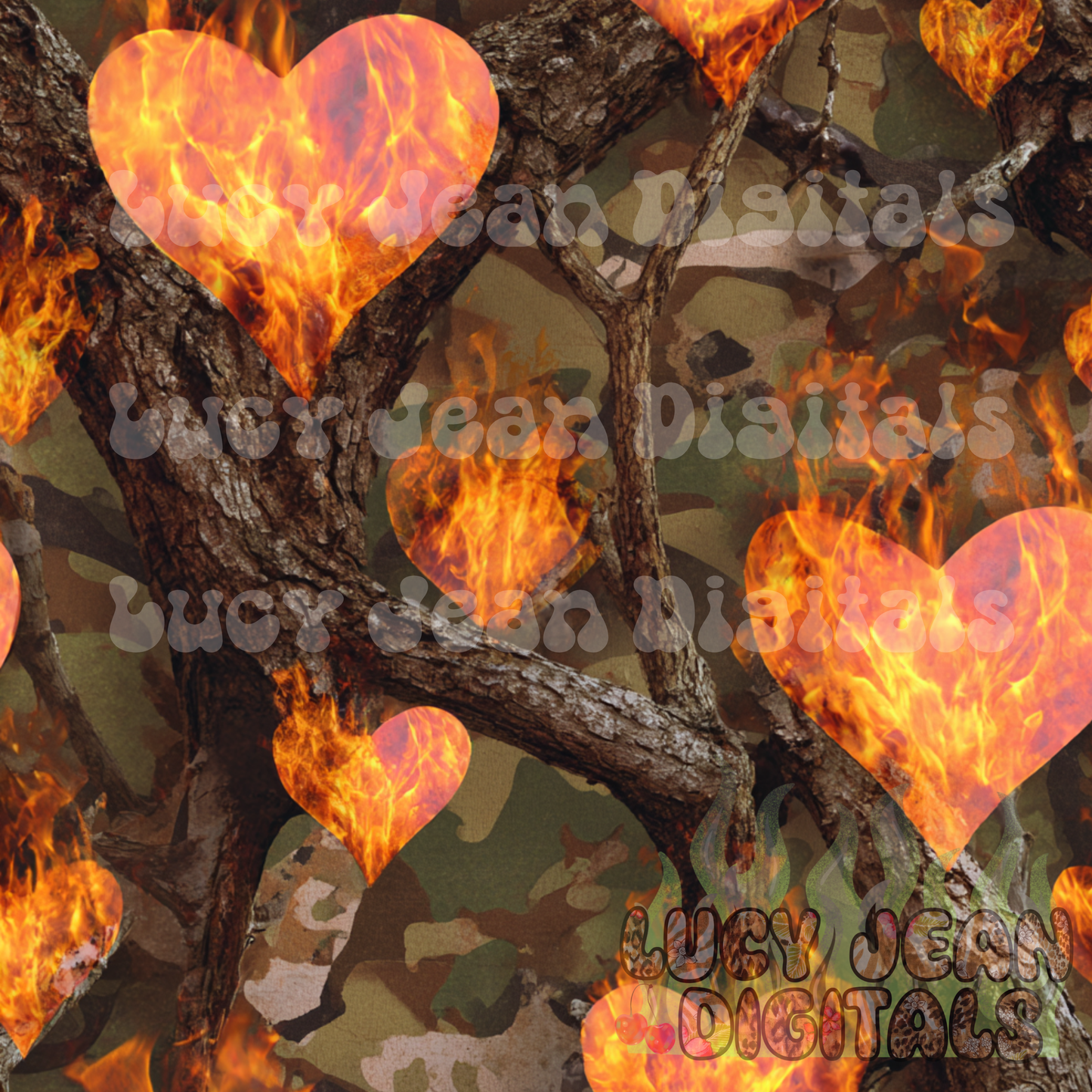 Flaming hearts camo Seamless File -2026