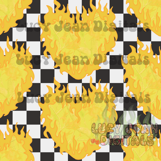 Yellow Camo Flame Heart Checkered Seamless File