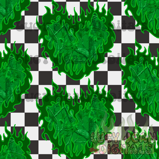 green Camo Flame Heart Checkered Seamless File