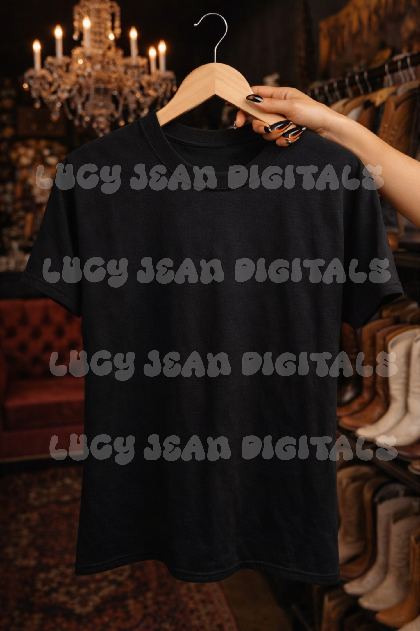 Black Tshirt western boutique Mock up