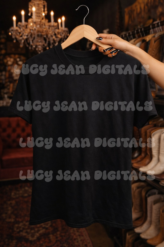 Black Tshirt western boutique Mock up