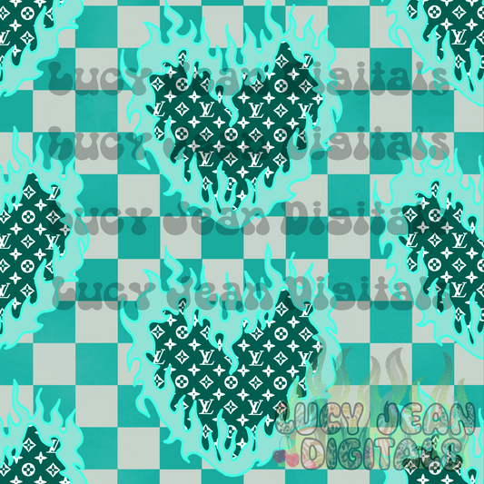 Boujee turquoise Flame Checkered Seamless File