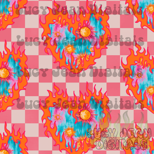 Groovy Flame Heart Checkered Seamless File