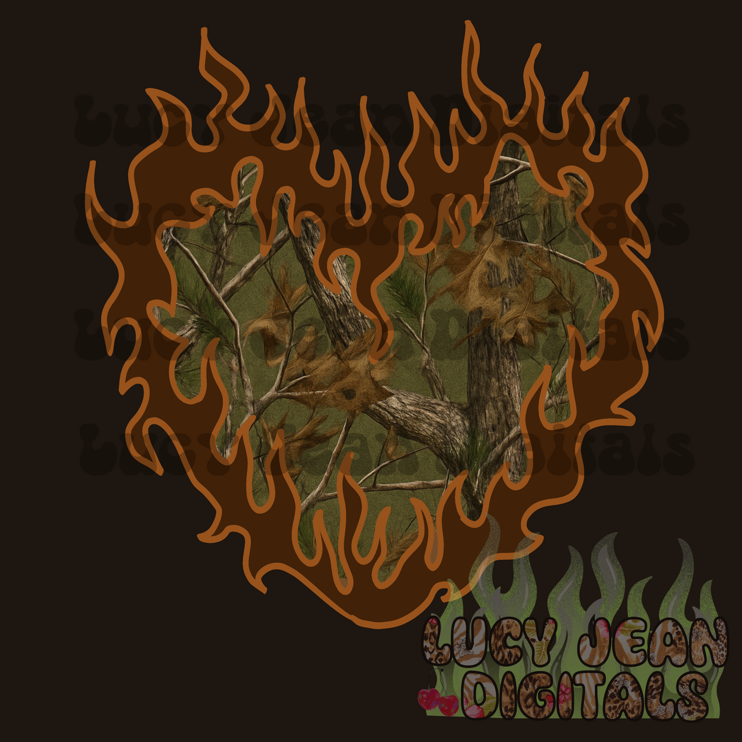 Camo Flame Heart PNG