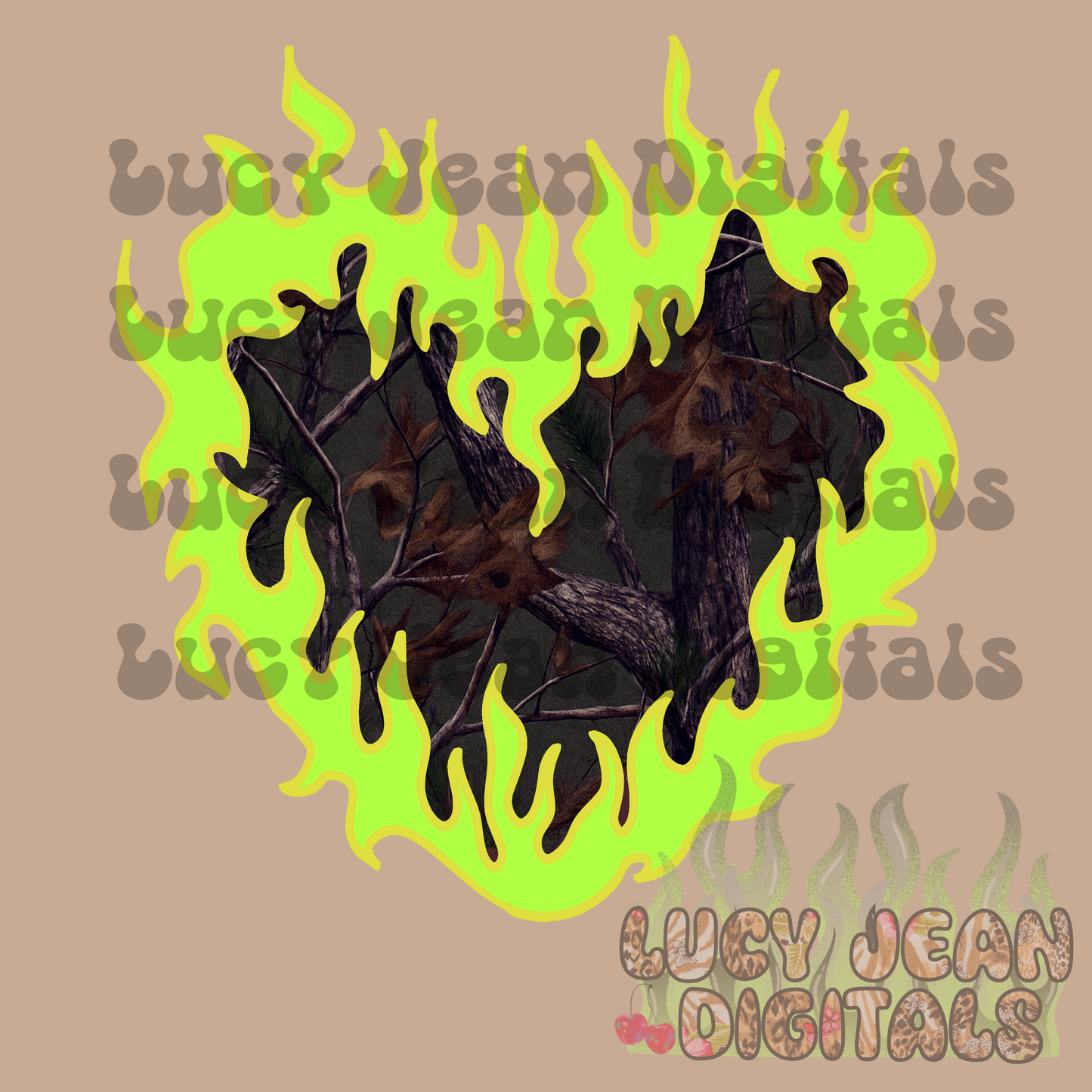 Neon Camo Flame Heart PNG