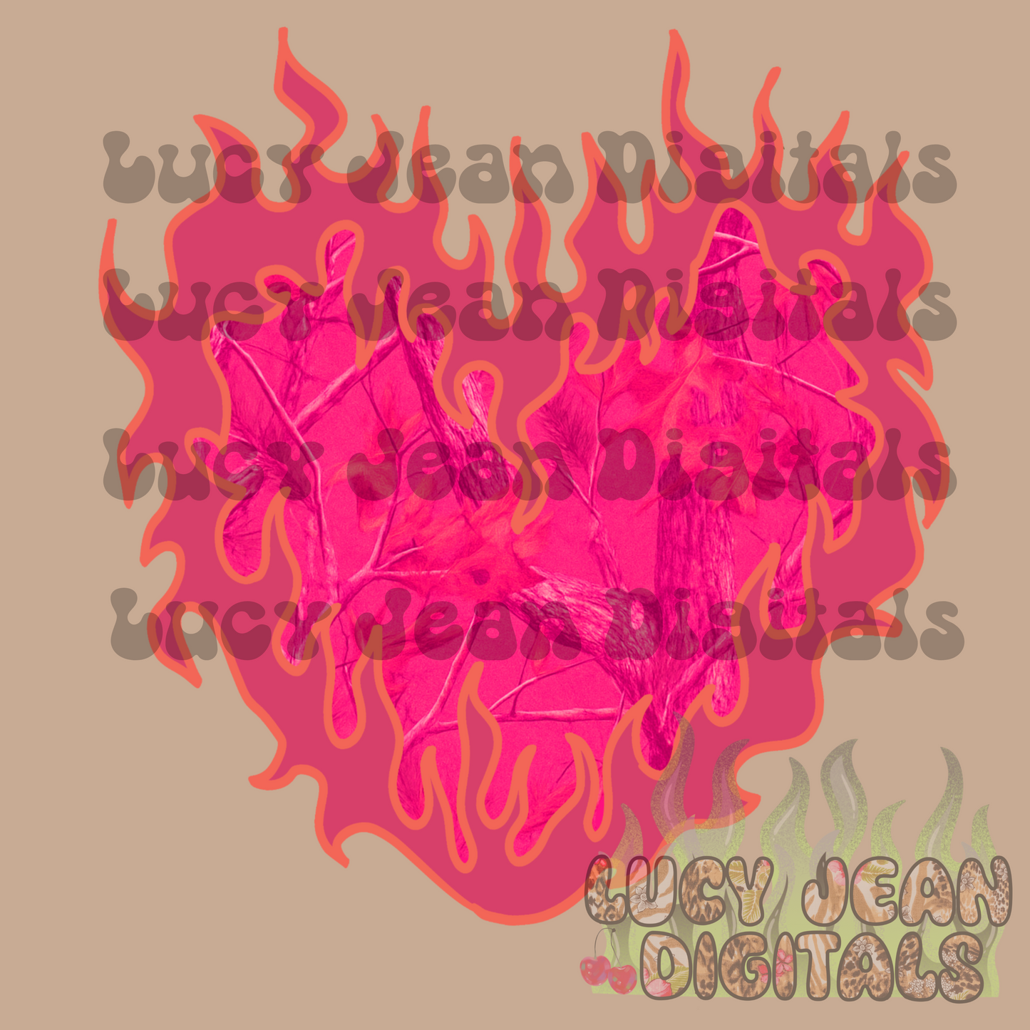 Camo pink Flame Heart PNG