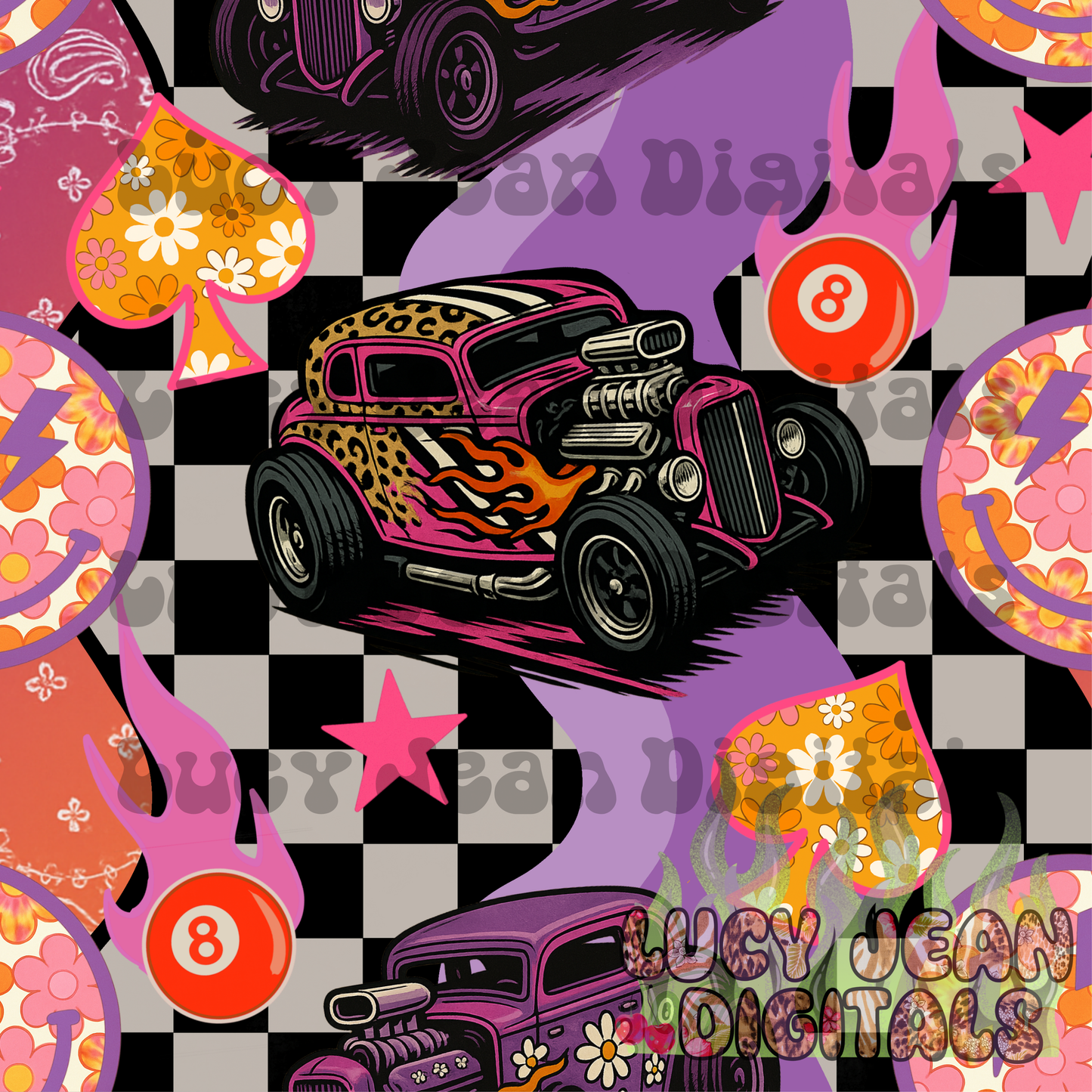 Retro Girly Rat Rod Car Seamless File