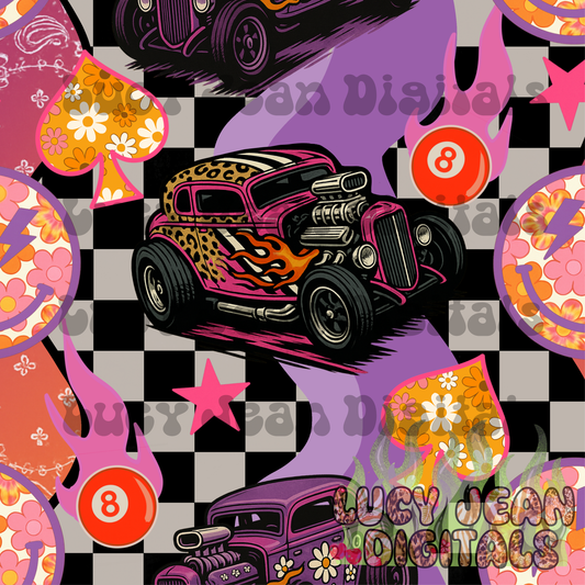 Retro Girly Rat Rod Car Seamless File