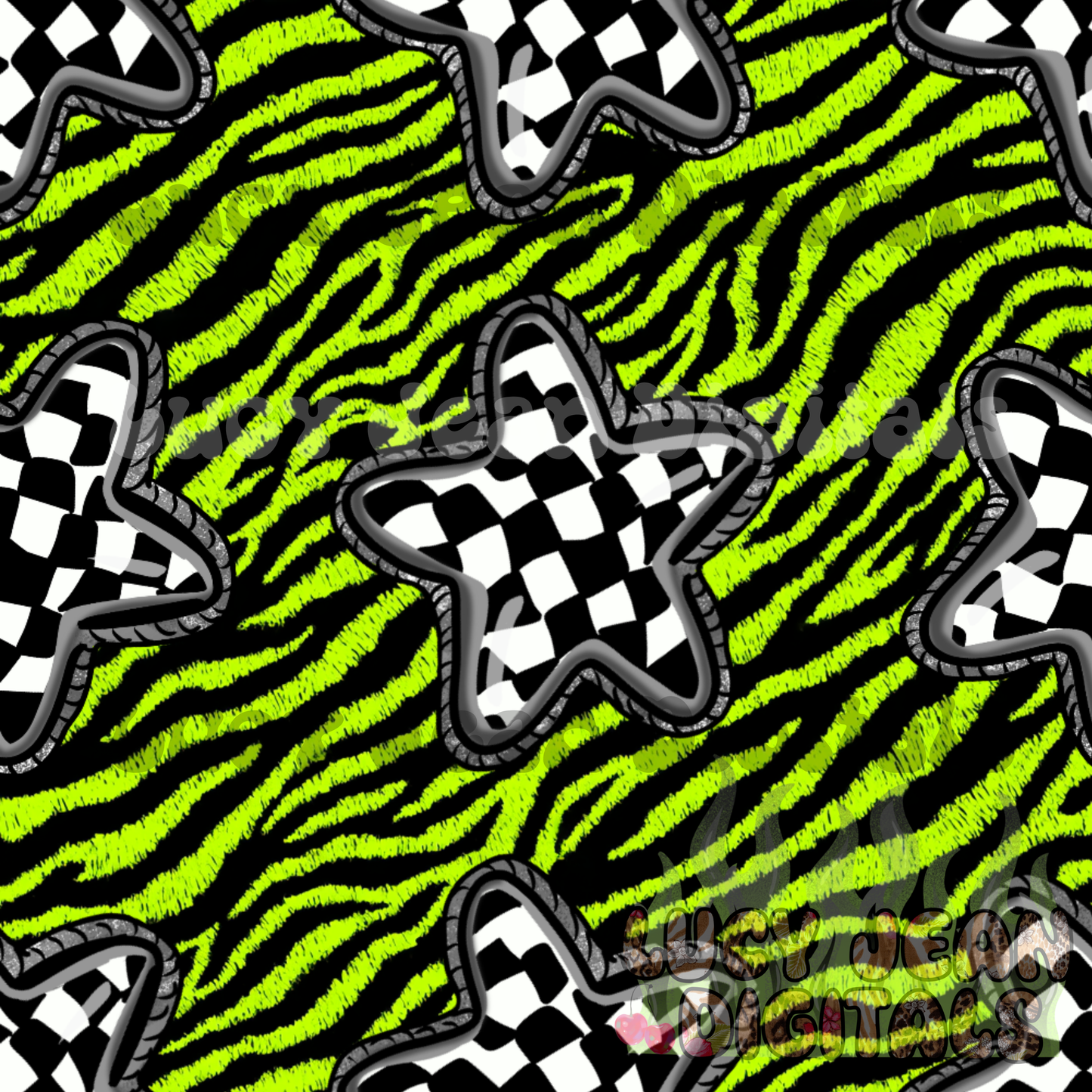 Lime green zebra dopamine checkered conchos Seamless File -2026