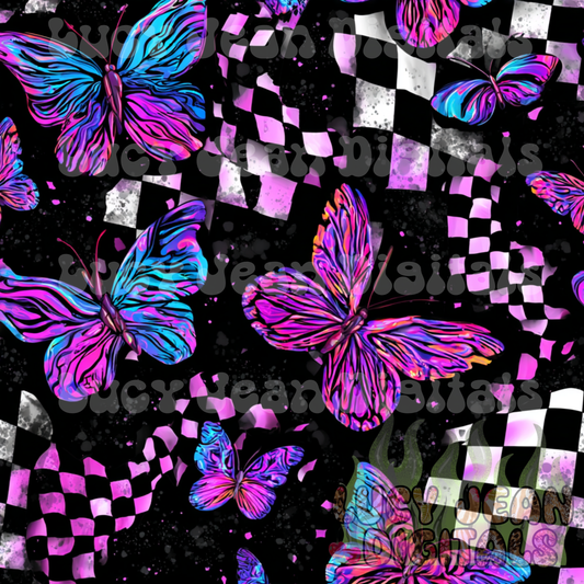 Purple blue butterfly checkered Seamless File -2026
