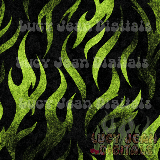 Lime green black flames Seamless File -2026