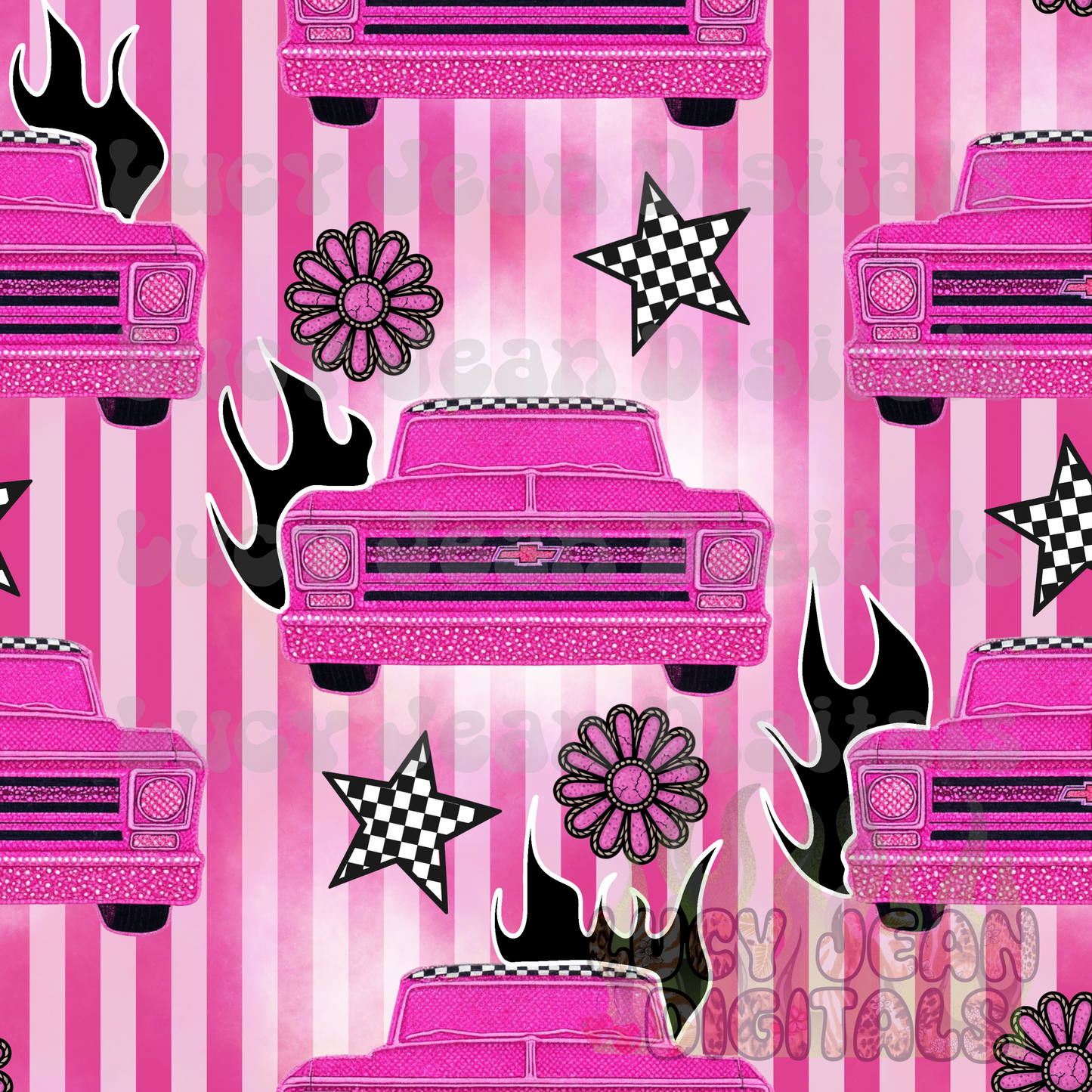 Pink Patch Stripe Truck Seamless File
