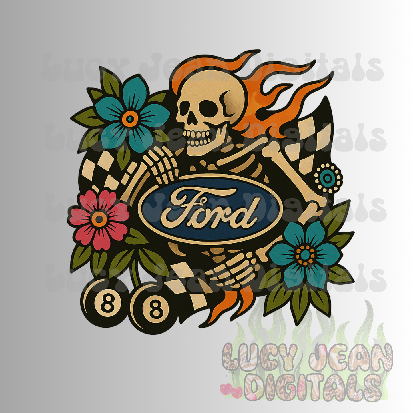 Traditional Tattoo Skeleton car/truck PNG