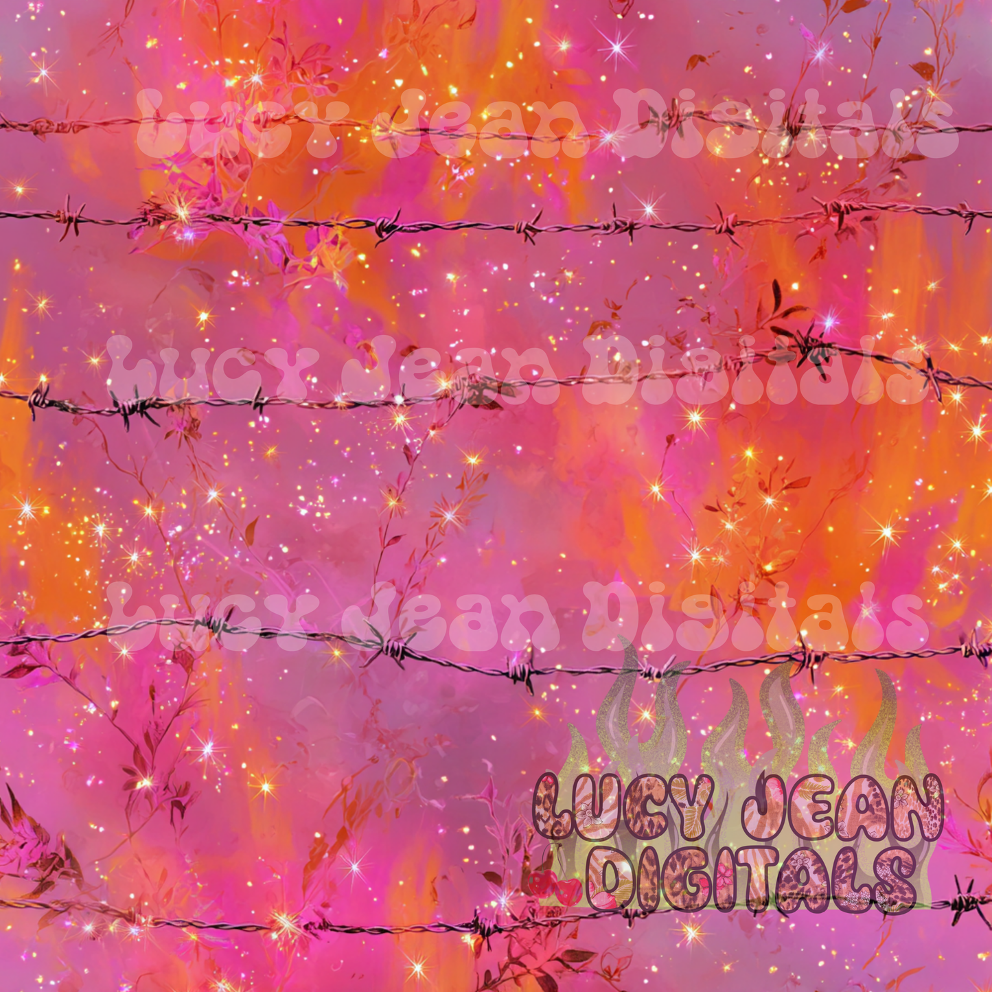 Pink orange Barbed Wire Flames Seamless File