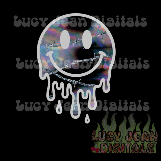 Black/Silver Barbed Wire Holographic Smiley PNG