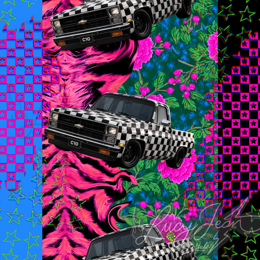 Checkered C square body truck with floral seamless file-2026