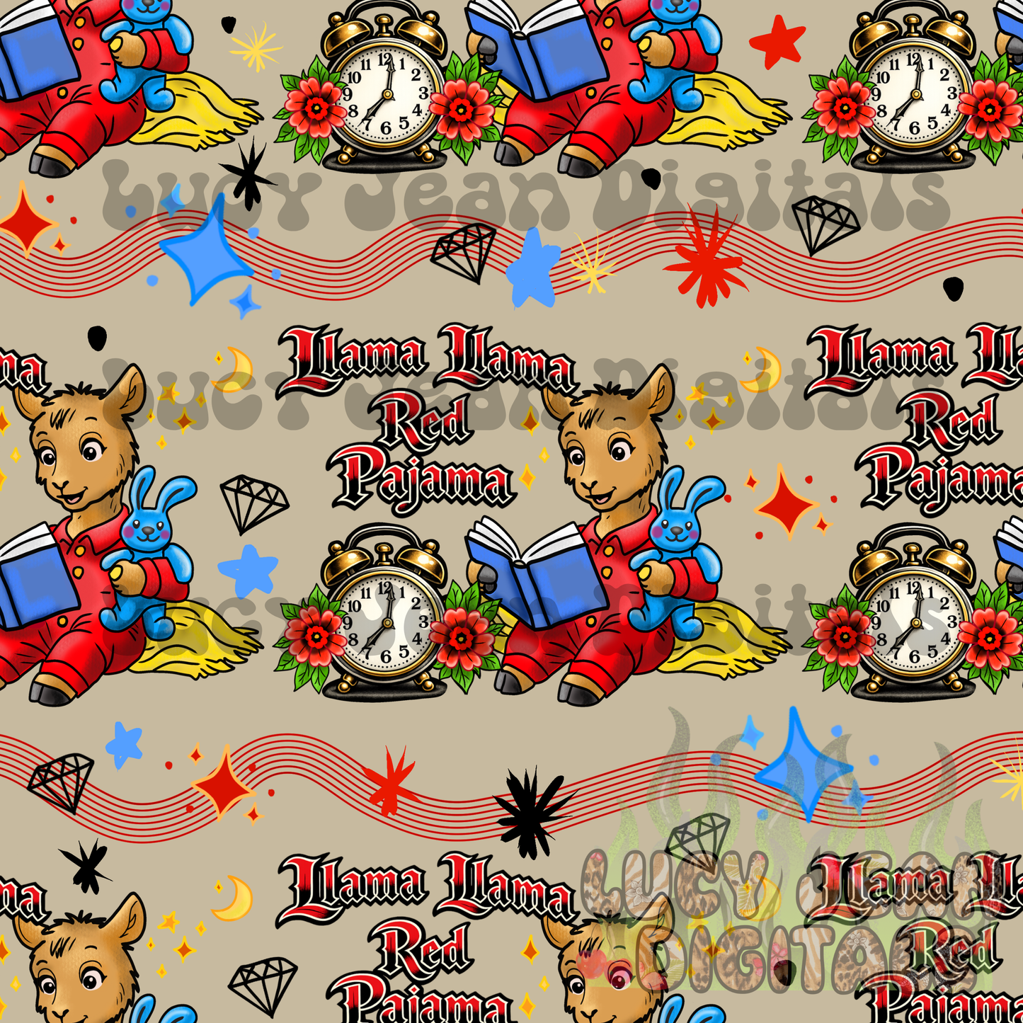 Traditional tattoo Llama in pjs book Seamless File- 2026