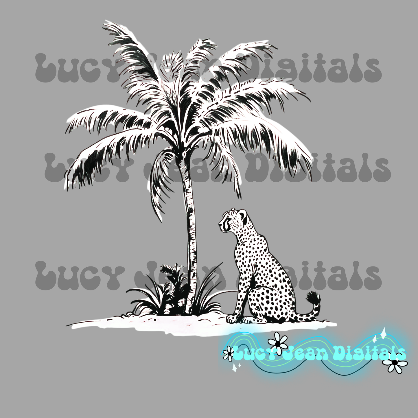 Black/white cheetah Palm tree PNG