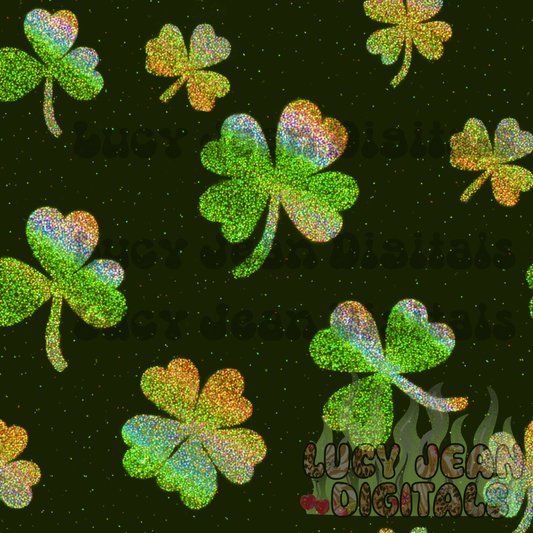Holographic sticker shamrocks dark green Seamless File- 2026