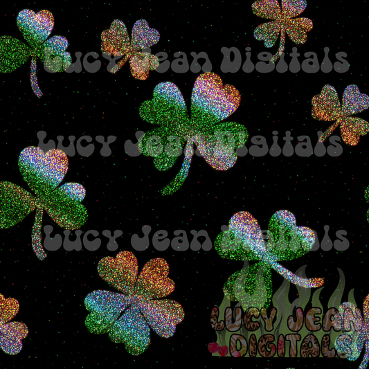 Holographic sticker shamrocks Black Seamless File- 2026