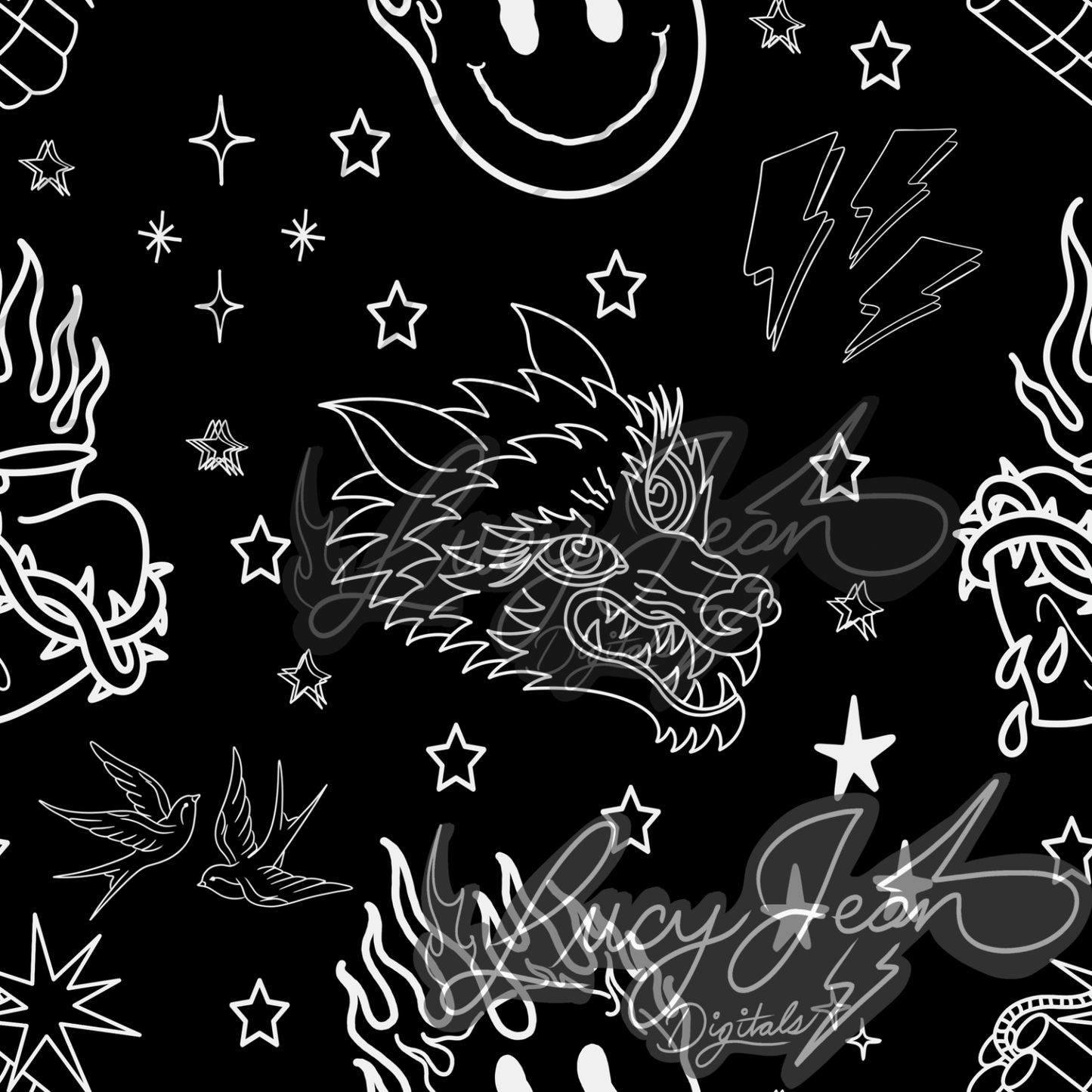 Black white tattoo seamless file-2026