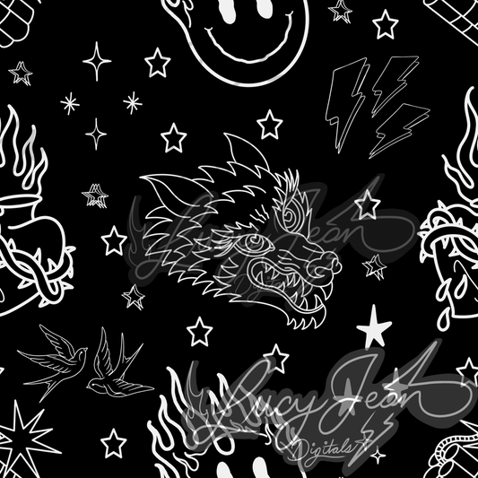 Black white tattoo seamless file-2026