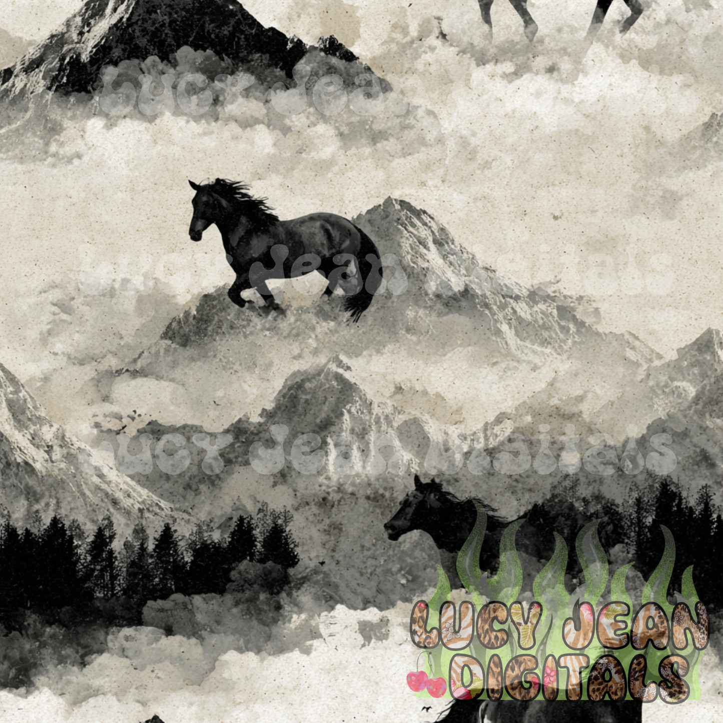 Black and white vintage Horse Seamless File