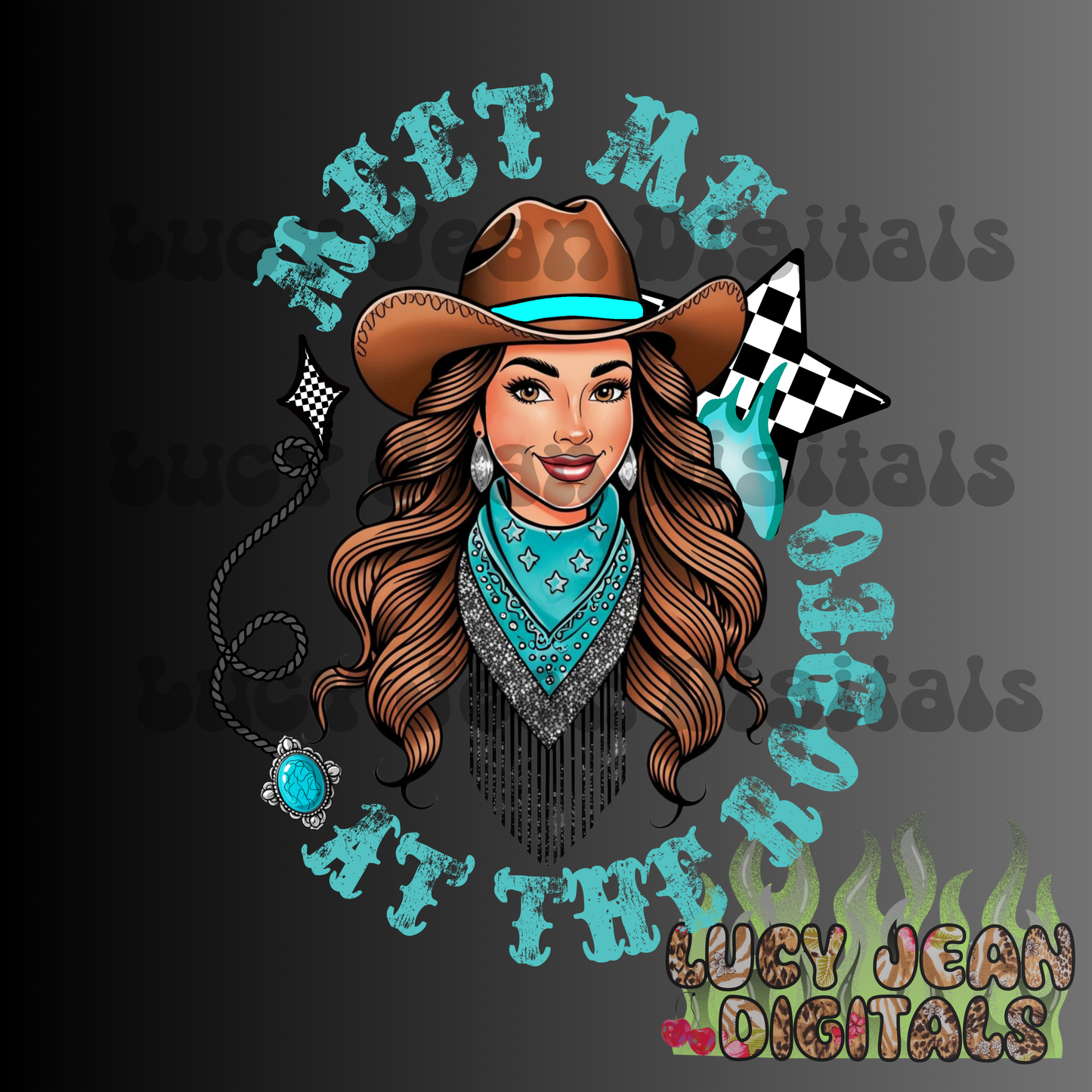Meet me at the rodeo cowgirl PNG