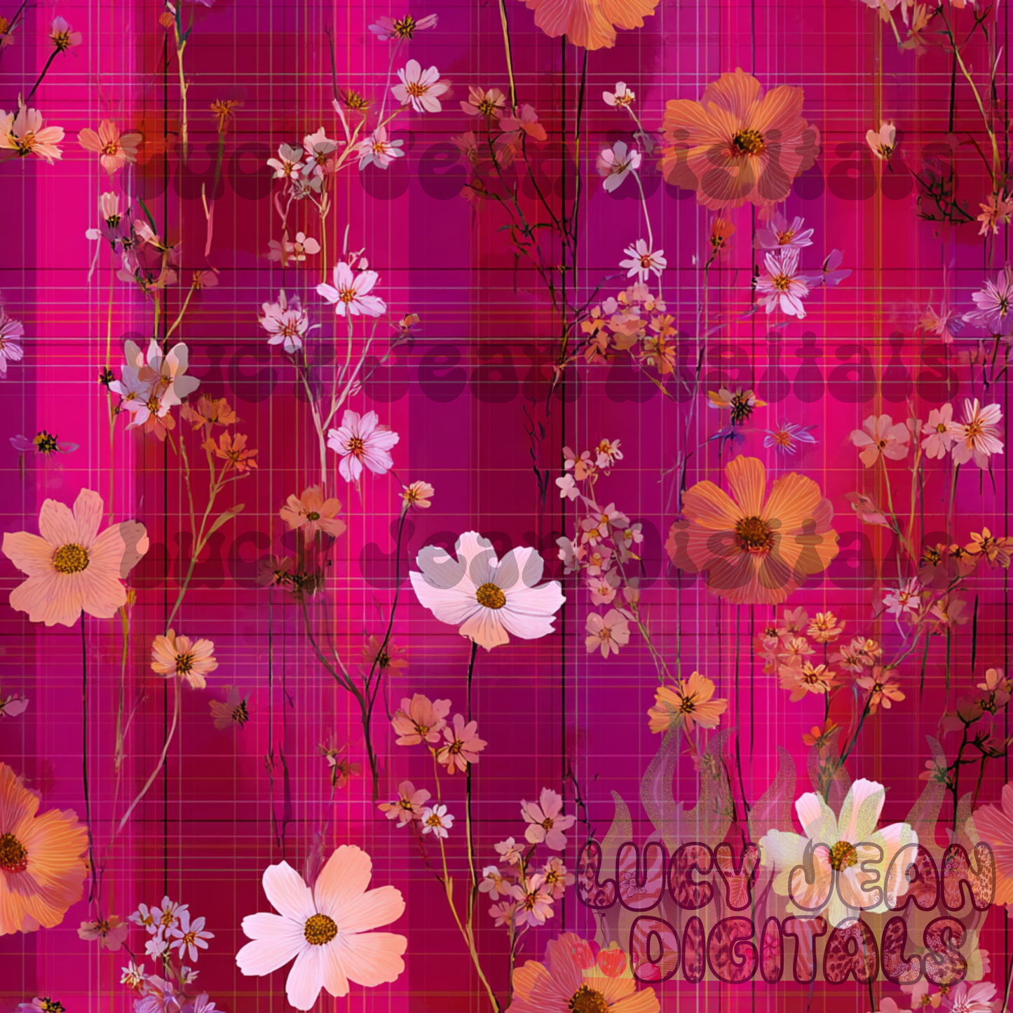 Dark pink wildflowers plaid Seamless File- 2026