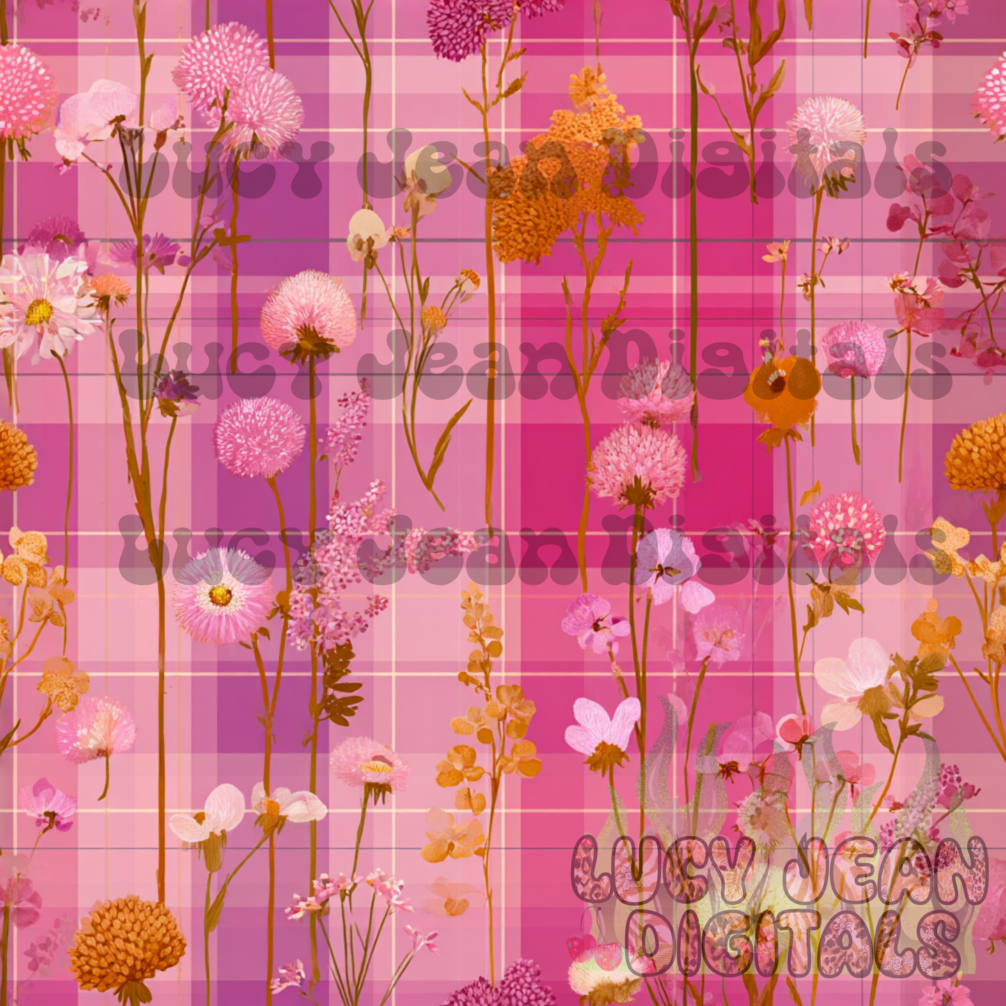 Muted pink wildflowers plaid Seamless File- 2026