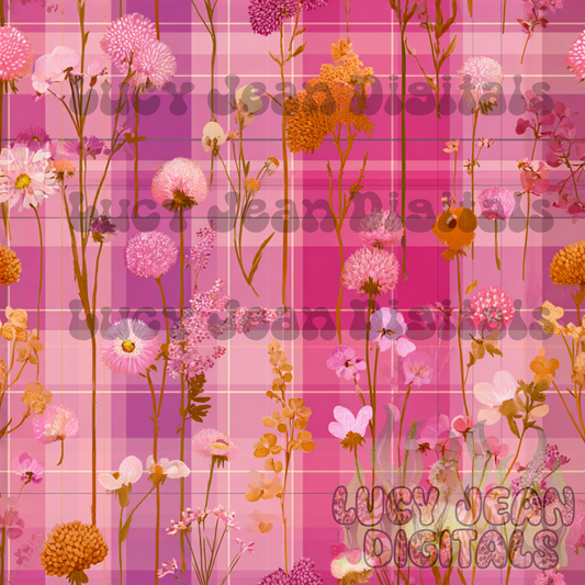 Muted pink wildflowers plaid Seamless File- 2026