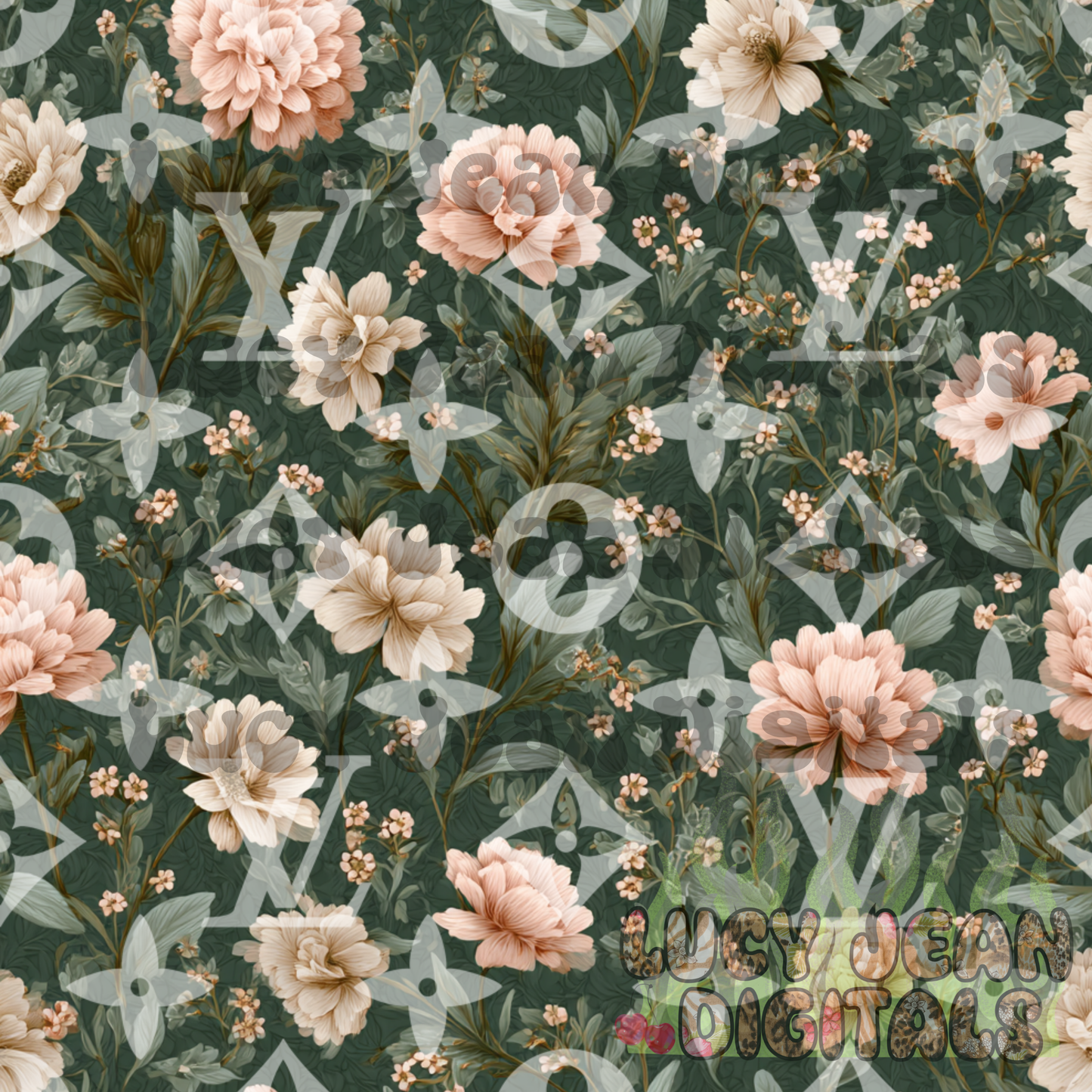 Boujee Dark green/ pink floral Seamless File- 2026