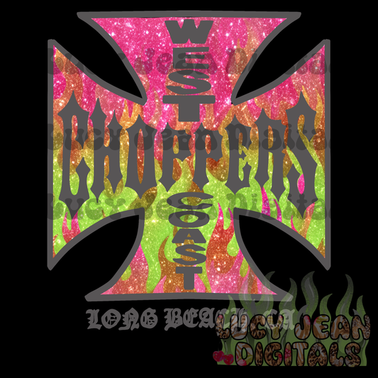 WC choppers motorcycle neon flames PNG- 2026