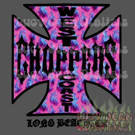 WC choppers motorcycle purple blue flames PNG- 2026