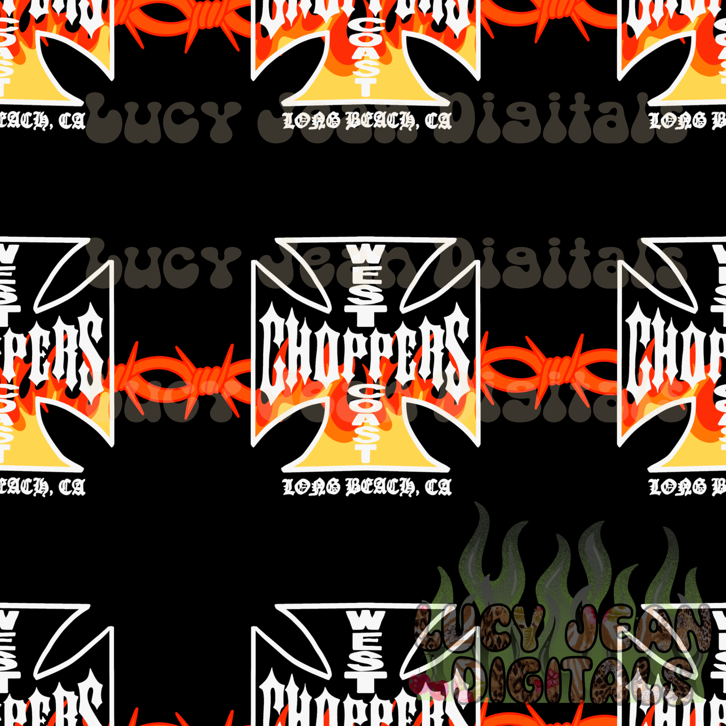 WC choppers motorcycle orange barbed wire Seamless File- 2026