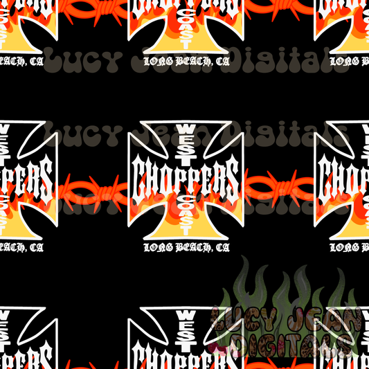 WC choppers motorcycle orange barbed wire Seamless File- 2026