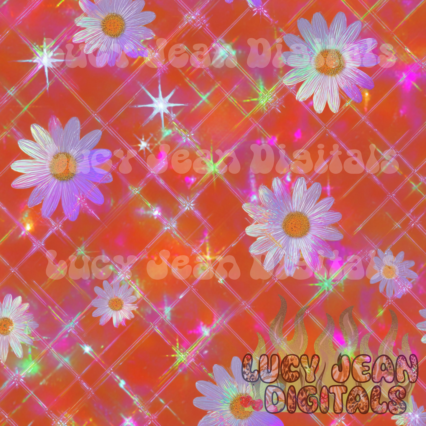 Holographic orange daisy Seamless File