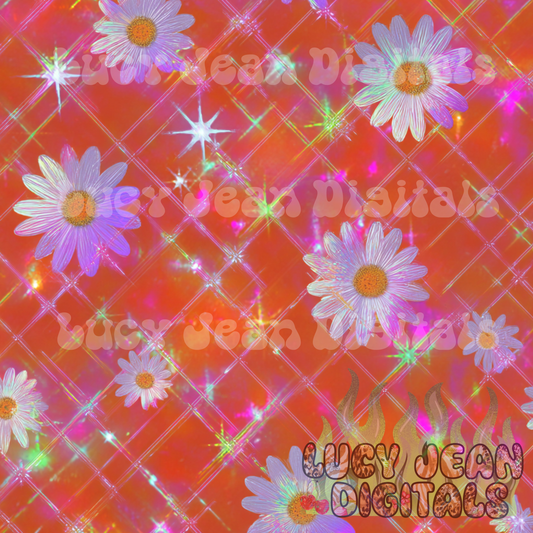 Holographic orange daisy Seamless File