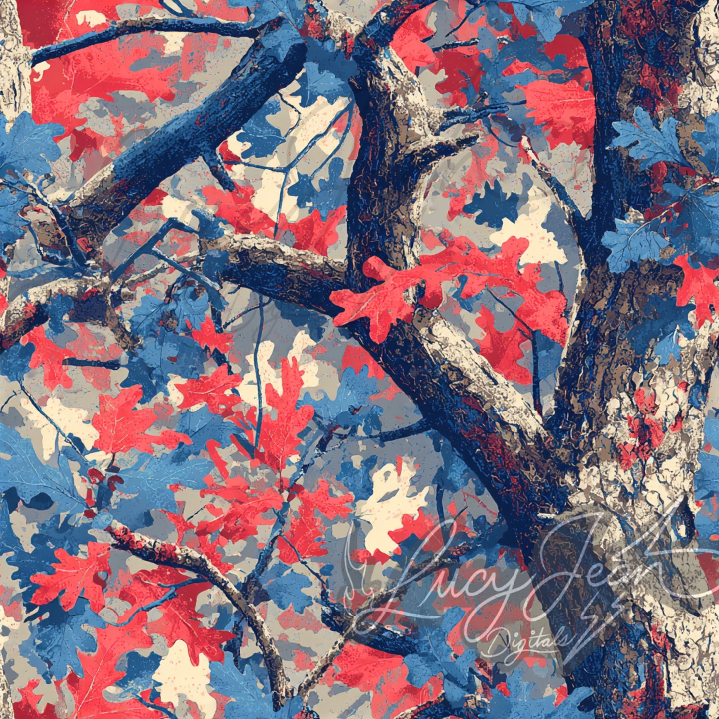 Red white and blue realistic camo Seamless File- 2026