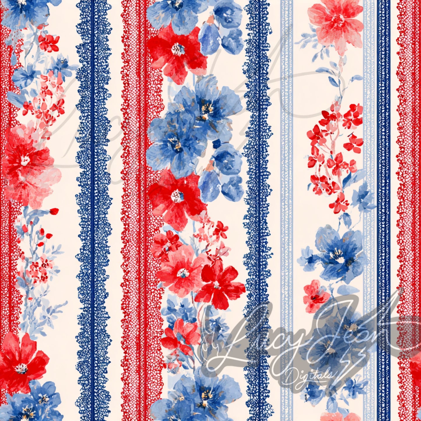 Red white and blue lace floral Seamless File- 2026
