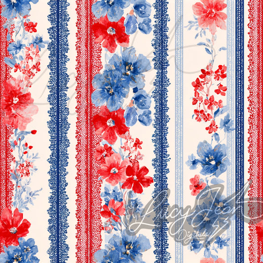 Red white and blue lace floral Seamless File- 2026