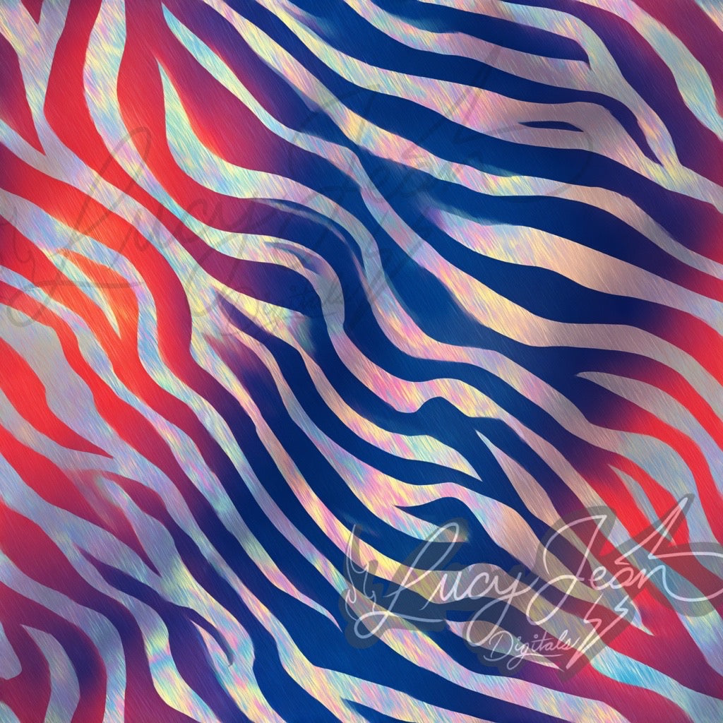 Red white and blue holographic zebra Seamless File- 2026