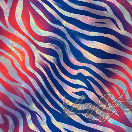 Red white and blue holographic zebra Seamless File- 2026