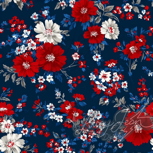 Red white blue Americana floral Seamless File- 2026