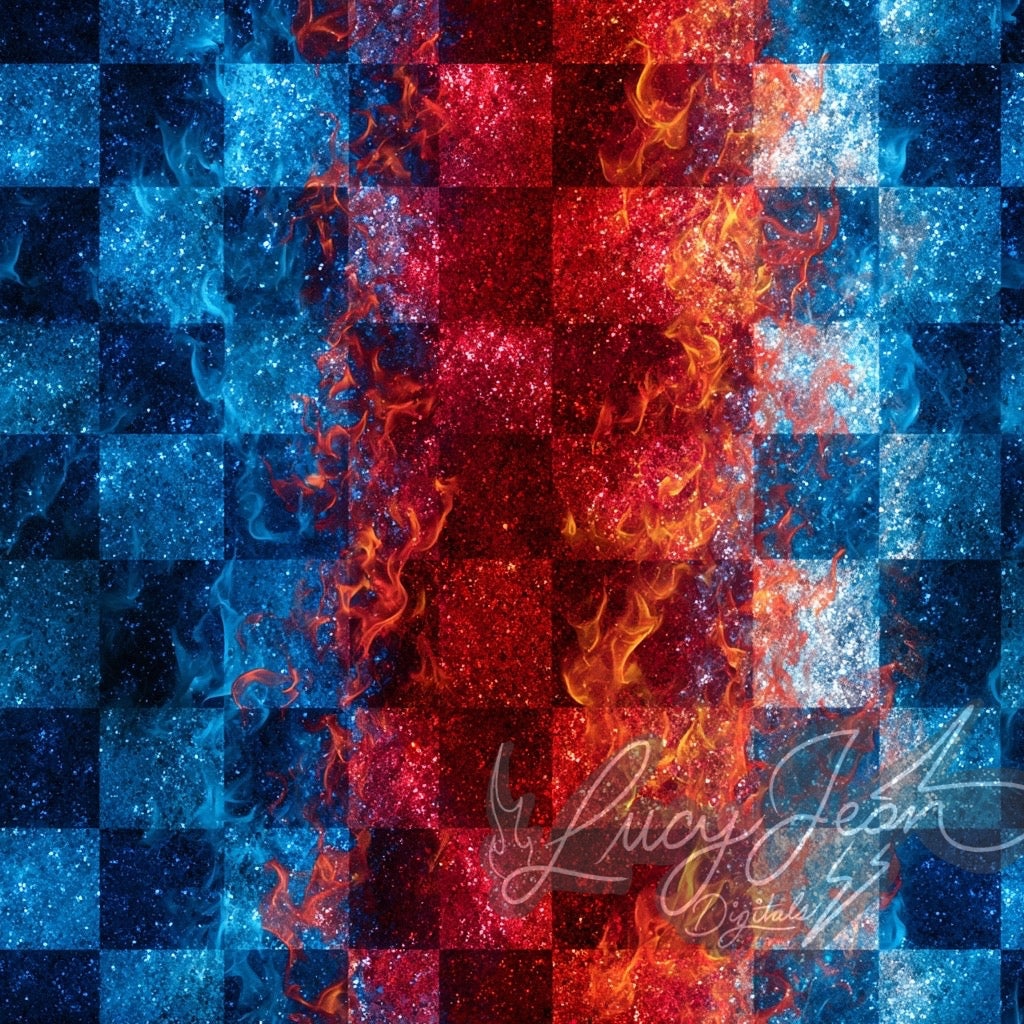 Red white and blue ombre checkered flames Seamless File- 2026